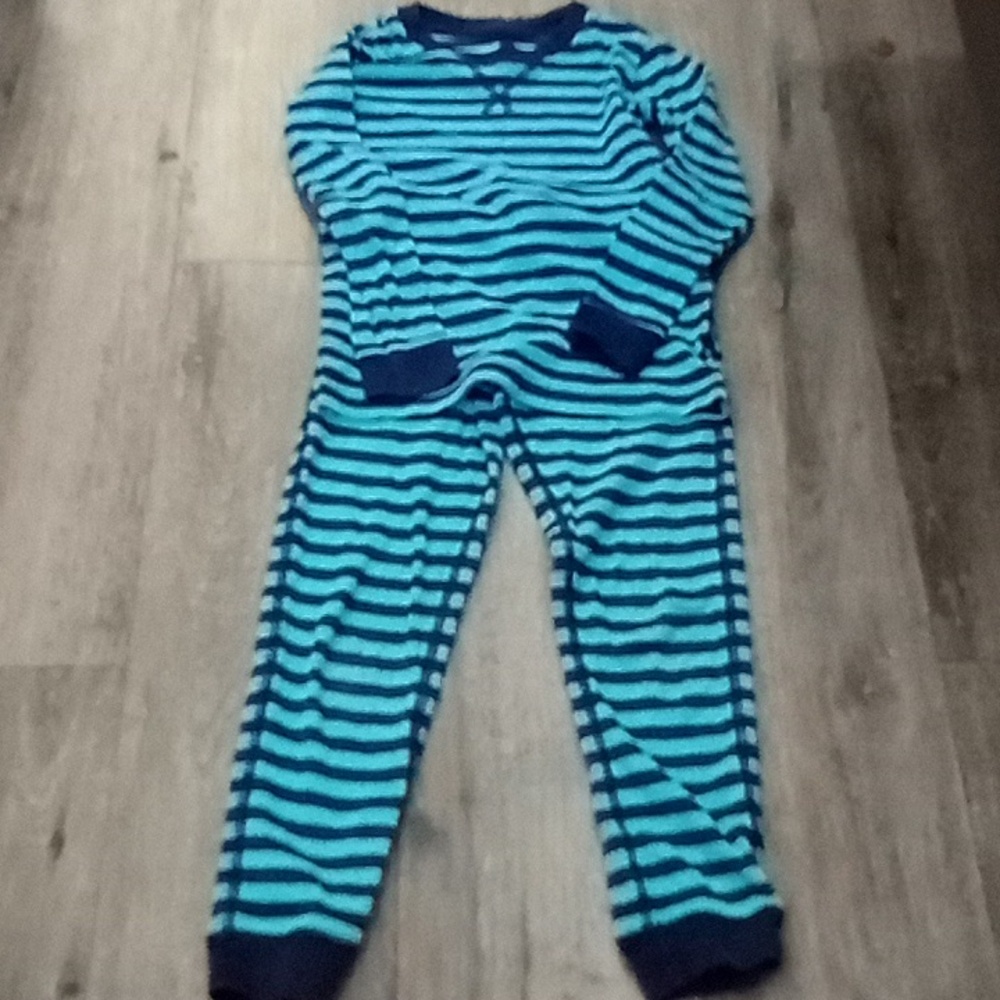 🌁 UC: PRIMARY; 100% ORGANIC COTTON, BLUE, STRIPE, LONG SLEEVE, PJ SET W/FLAW.